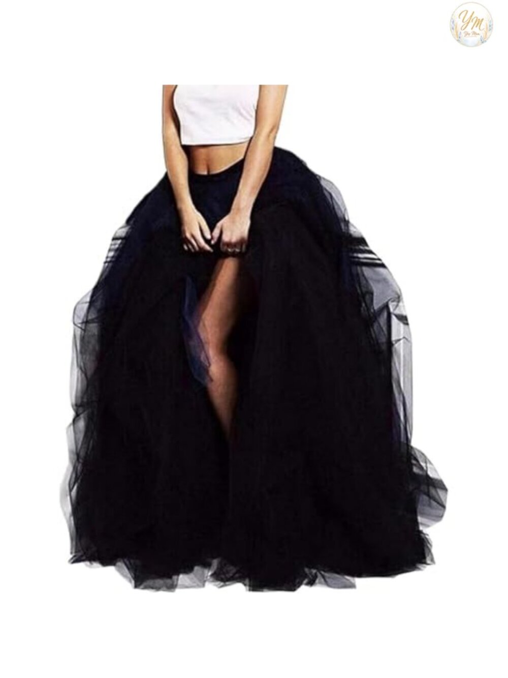 Women's Floor Length Tulle Maxi Skirt with Ruffled High Waist